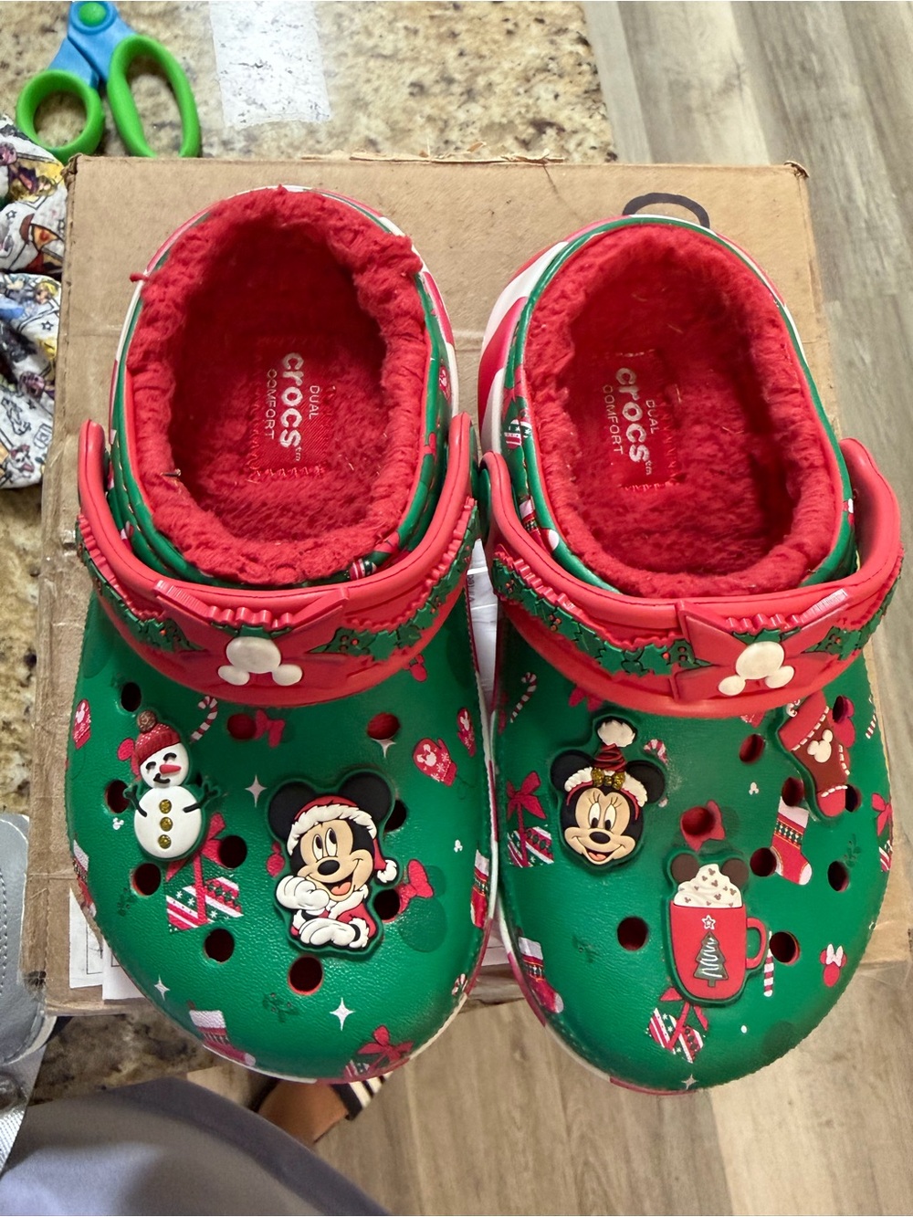 CROCS Kids Green & Red Holiday Mickey Lined Clogs